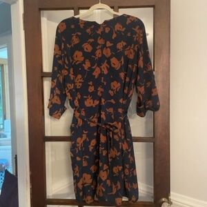 La Fee Maraboutee 3/4 Sleeve Floral Dress in Navy and Rust, Size 10, NWT
